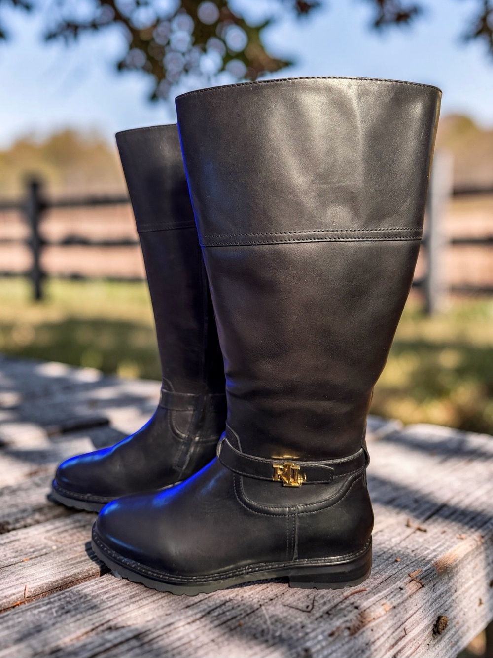 Lauren Ralph Lauren NWT Sz 8.5 Everly Black Leather Wide Calf Riding Boot (476)